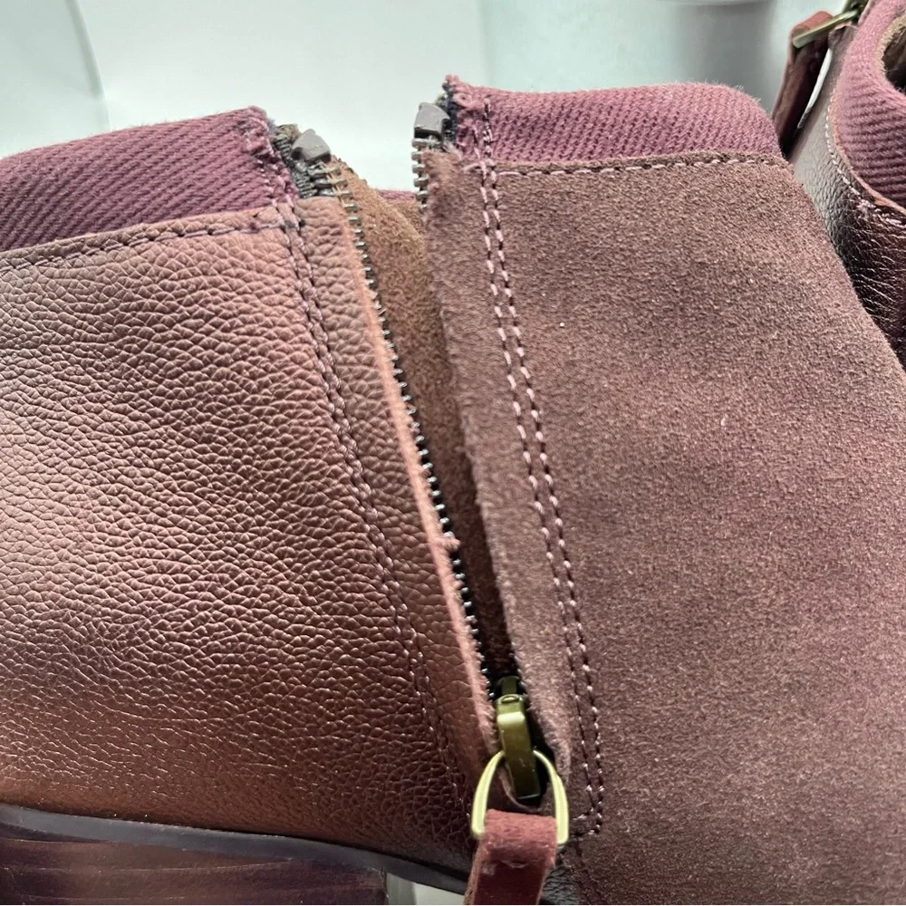 Toms Women's Loren Suede/Metallic Block Heel Ankle Bootie Burgundy 7.5 - Picture 5 of 8